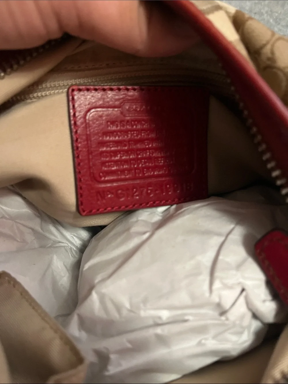 Coach Brown Signature Hobo Bag with Red Leather Trim